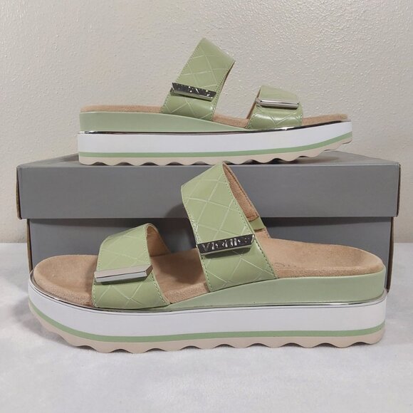 NIB Vionic Brandie Leather Slide Platform Comfort Sandal Celery Green - 39 (8) - Picture 2 of 13